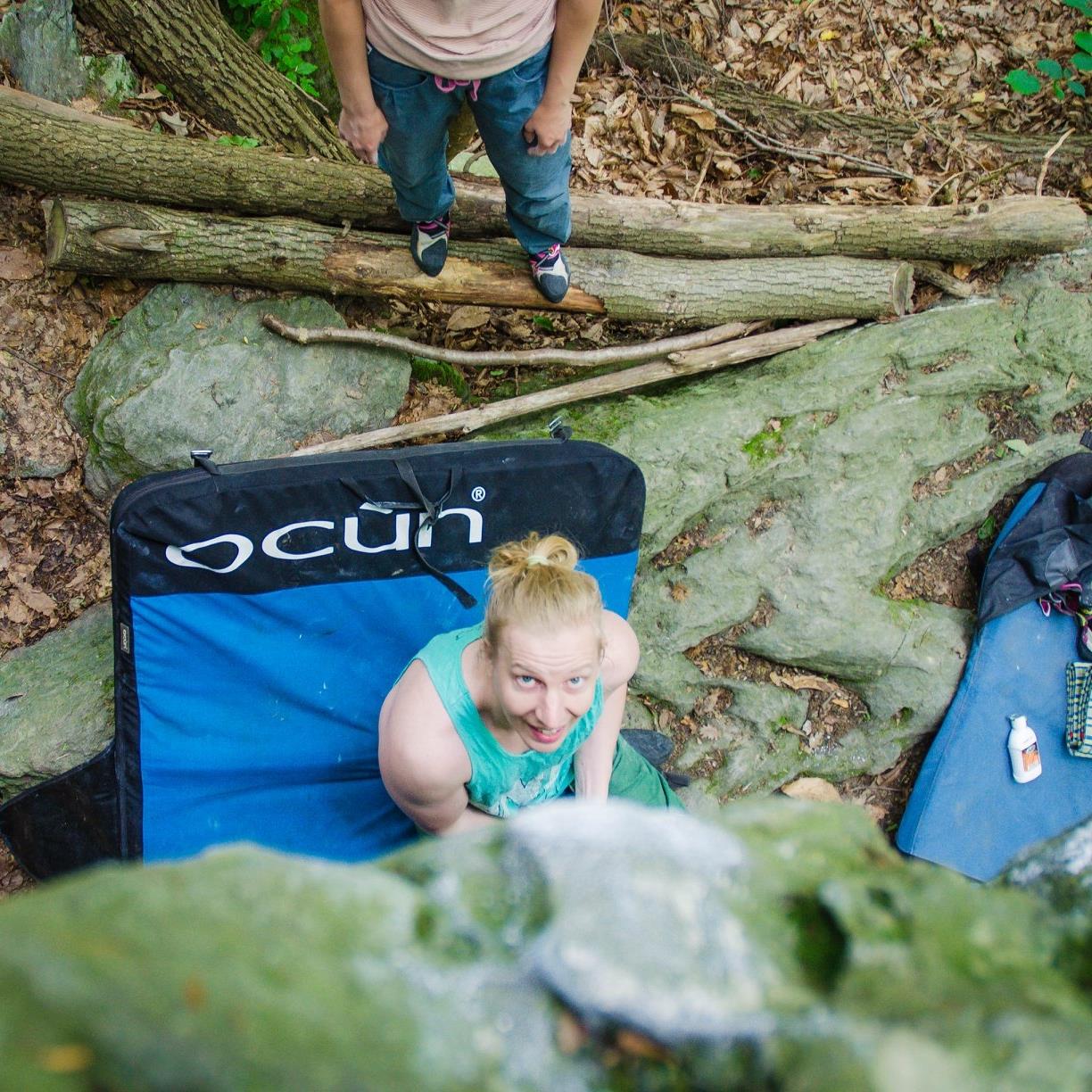 Mika climbing outdoors